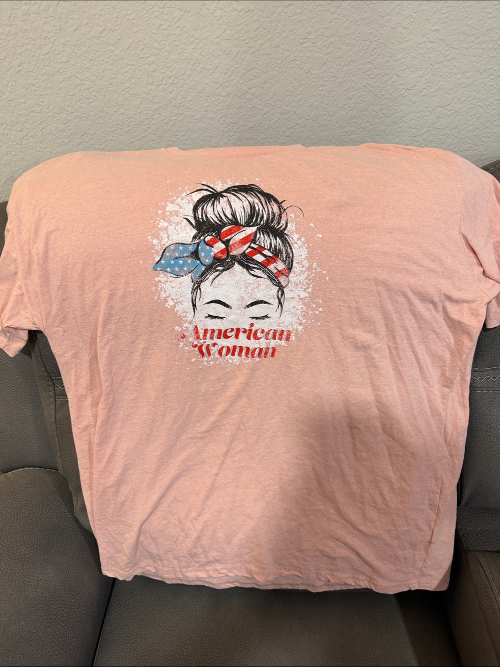 American Woman Pink Graphic Tee with Patriotic Bandana
